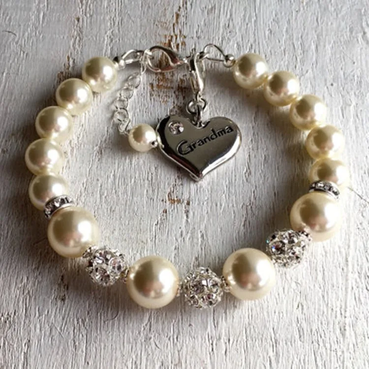 Wedding Door Gift Custom Grandma Charm Fake Pearl Bracelet Wedding Door Gift Custom Grandma