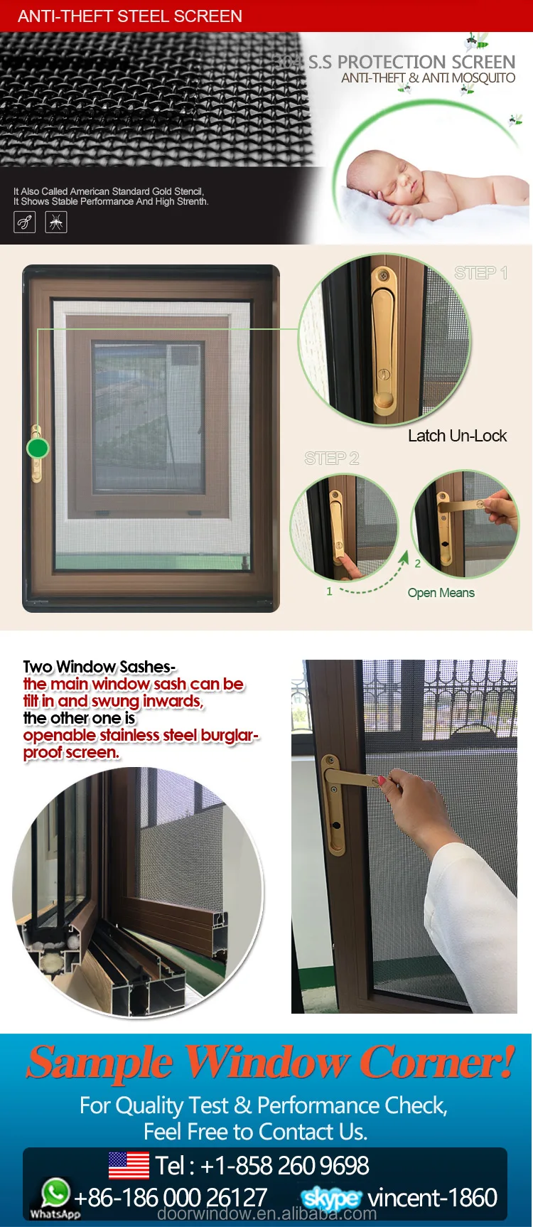 Atlanta inexpensive made in China wood grain burglar proof double glazed aluminum casement window as2047