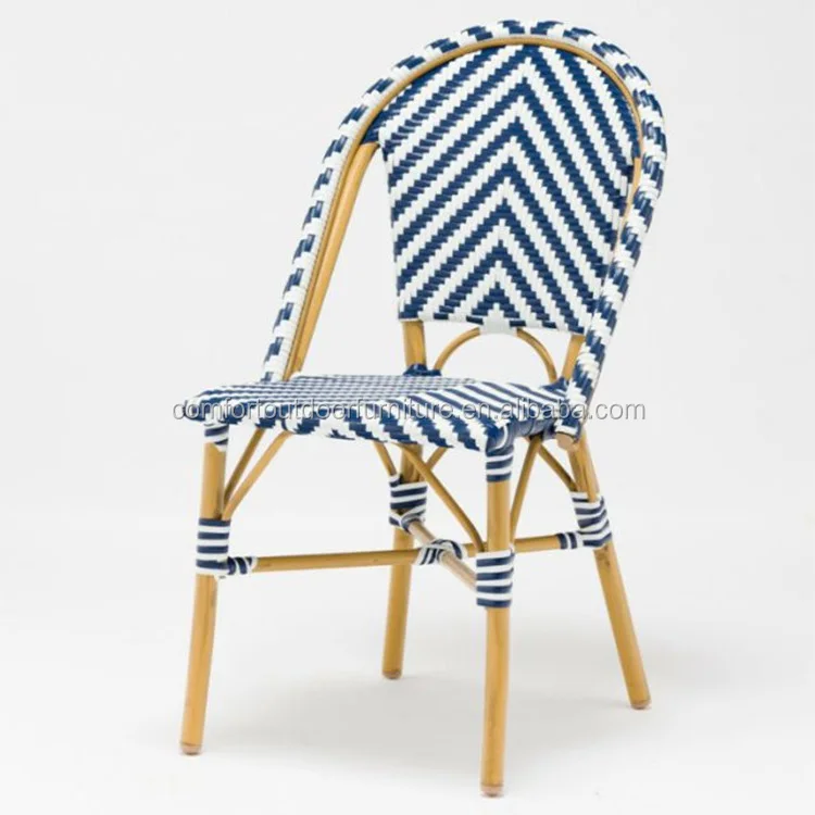 Modern Look Rattan Chair Restaurant Seating In Blue+white Color Woven