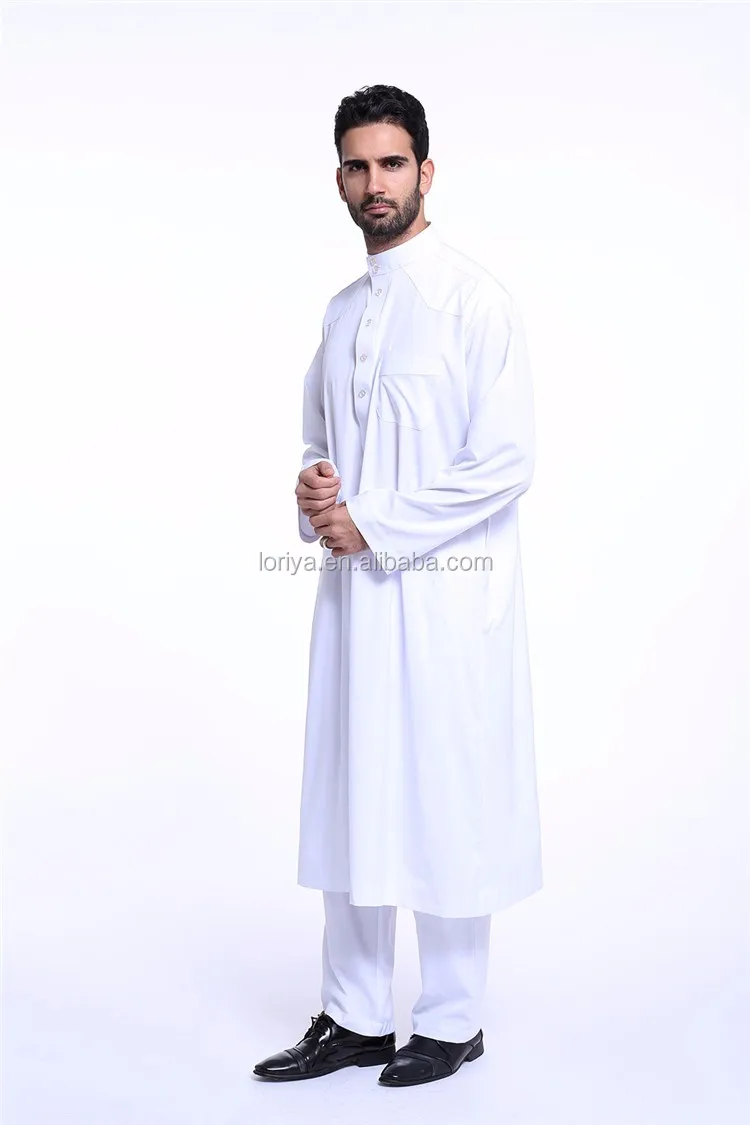 Muslim Mens Plain Thawb Islam Man Clothing Long Sleeve Thobe Men's