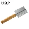 Double sided pet shedding hair grooming brush comb wood handle