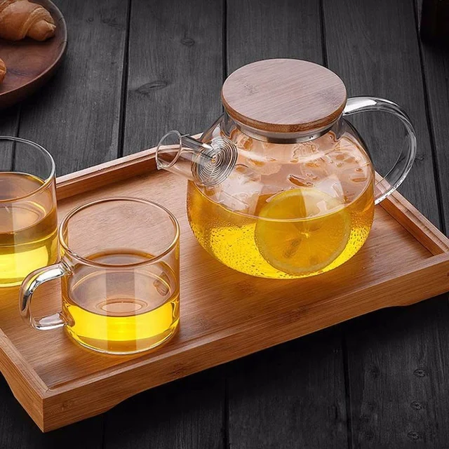 
Hot sale 35oz high borosilicate glass teapot with bamboo lid and strainer 