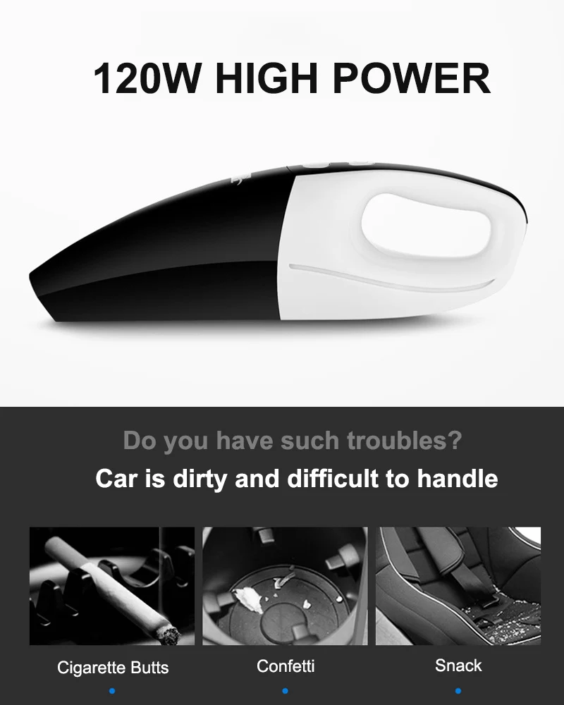 Handheld 3.5Kpa suction rechargeable cordless wet dry car vacuum cleaner high power for car home office