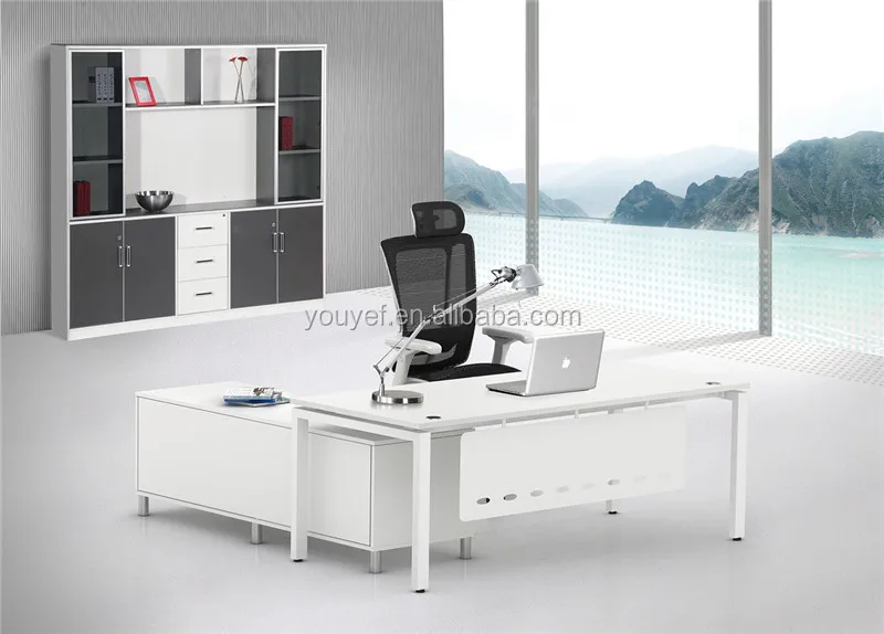 Contemporary Design White Modern Executive Office Desk With File