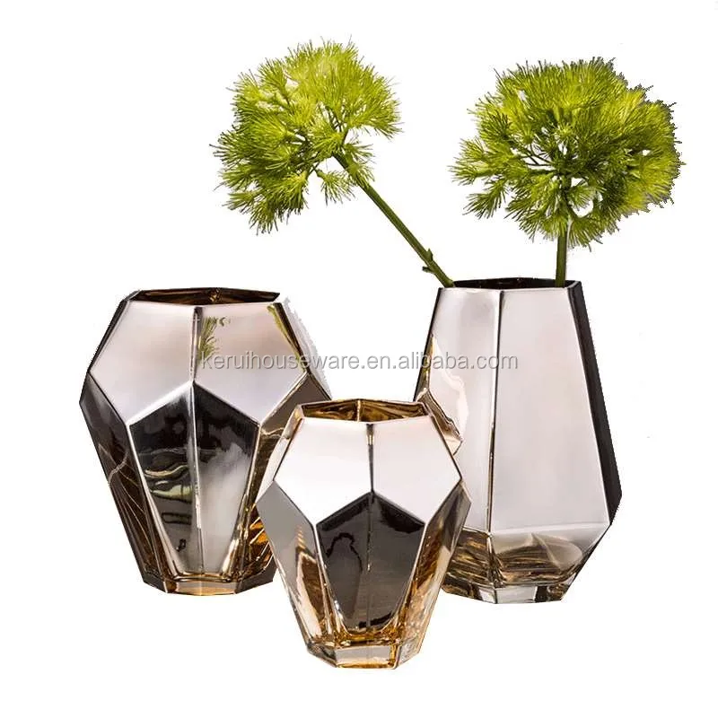 Glass Flower Vase Gold Small Mini Geometric Bud Decoration Wedding Nordic Home Decor Glass