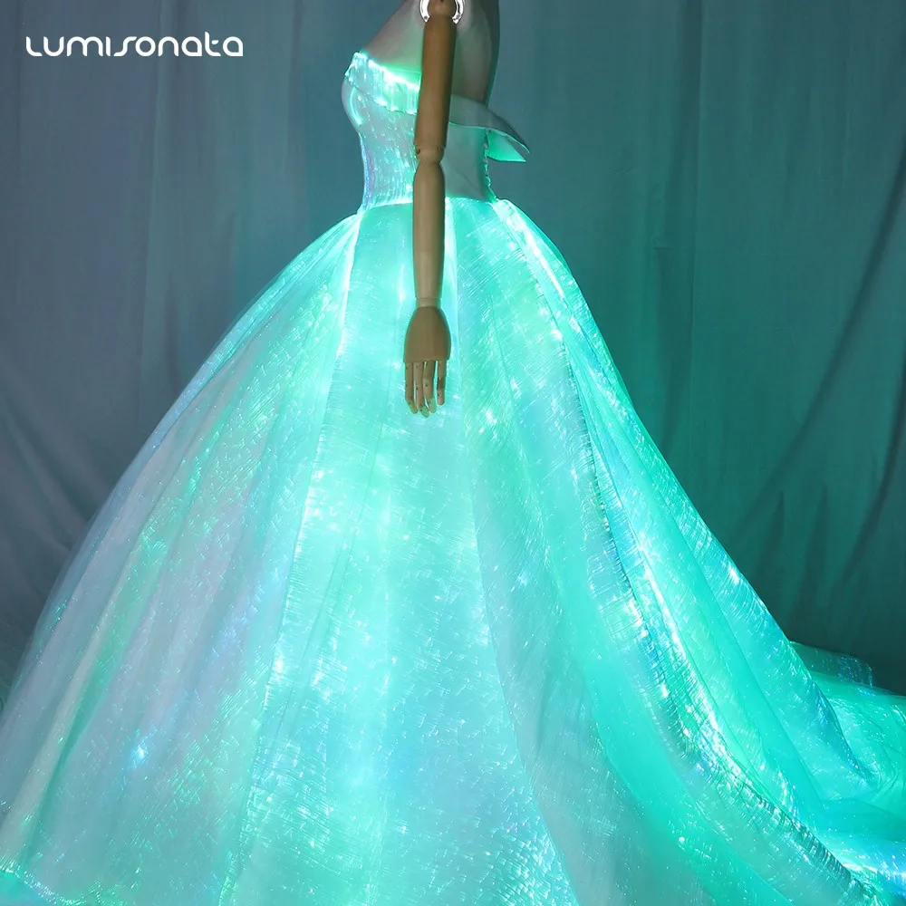 2018 Fashion Design Luminous Fiber Optic Wedding Dress Light Up Optical ...