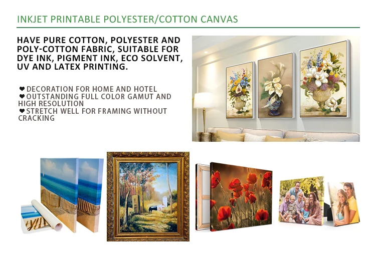 Best sales waterproof glossy printable inkjet printing silk polyester wall art canvas roll for interior decoration