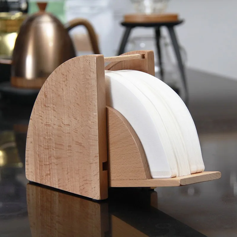 Wooden Bamboo Coffee Filter Paper Holder With Acrylic Lid Filter Paper