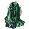 2019 New Style Women Fashion Peacock Print Long Soft Scarf Distributor 90*180CM Natural Green Silk Scarf Peacock Headscarfs