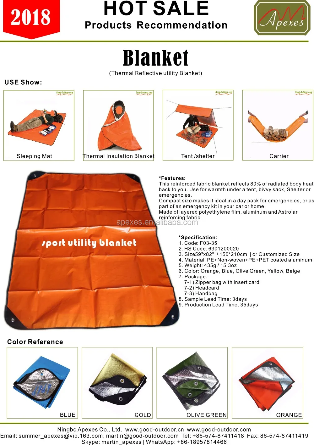 All Weather Outdoor Emergency Survival Blanket All Purpose Thermal