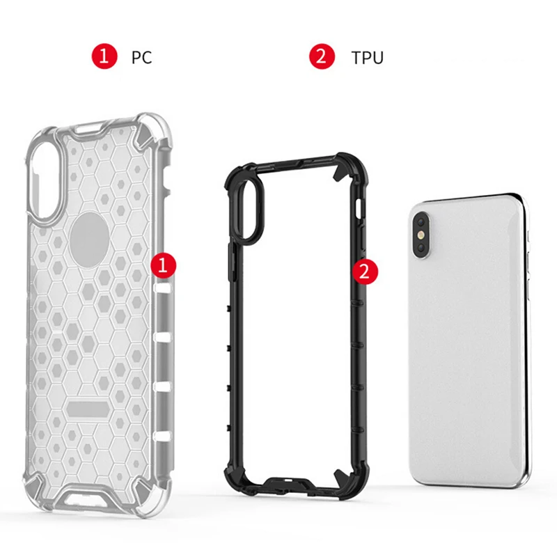 Transparent TPU + PC Hybrid Raised Screen Edge Armor Shockproof Case for iPhone Xs