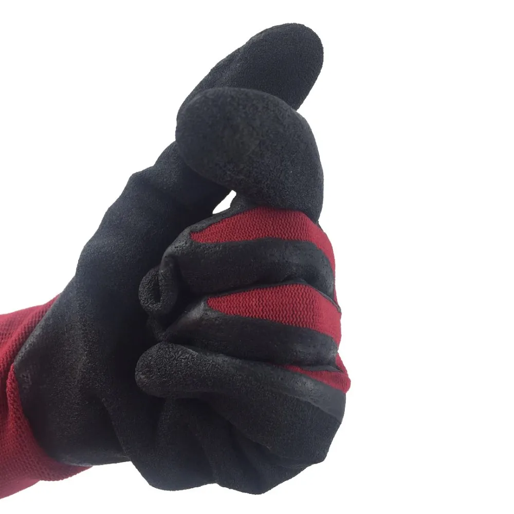 聚酯针织乳胶橡胶皱纹蘸防水/防油/防滑/出口马来西亚安全工作手套