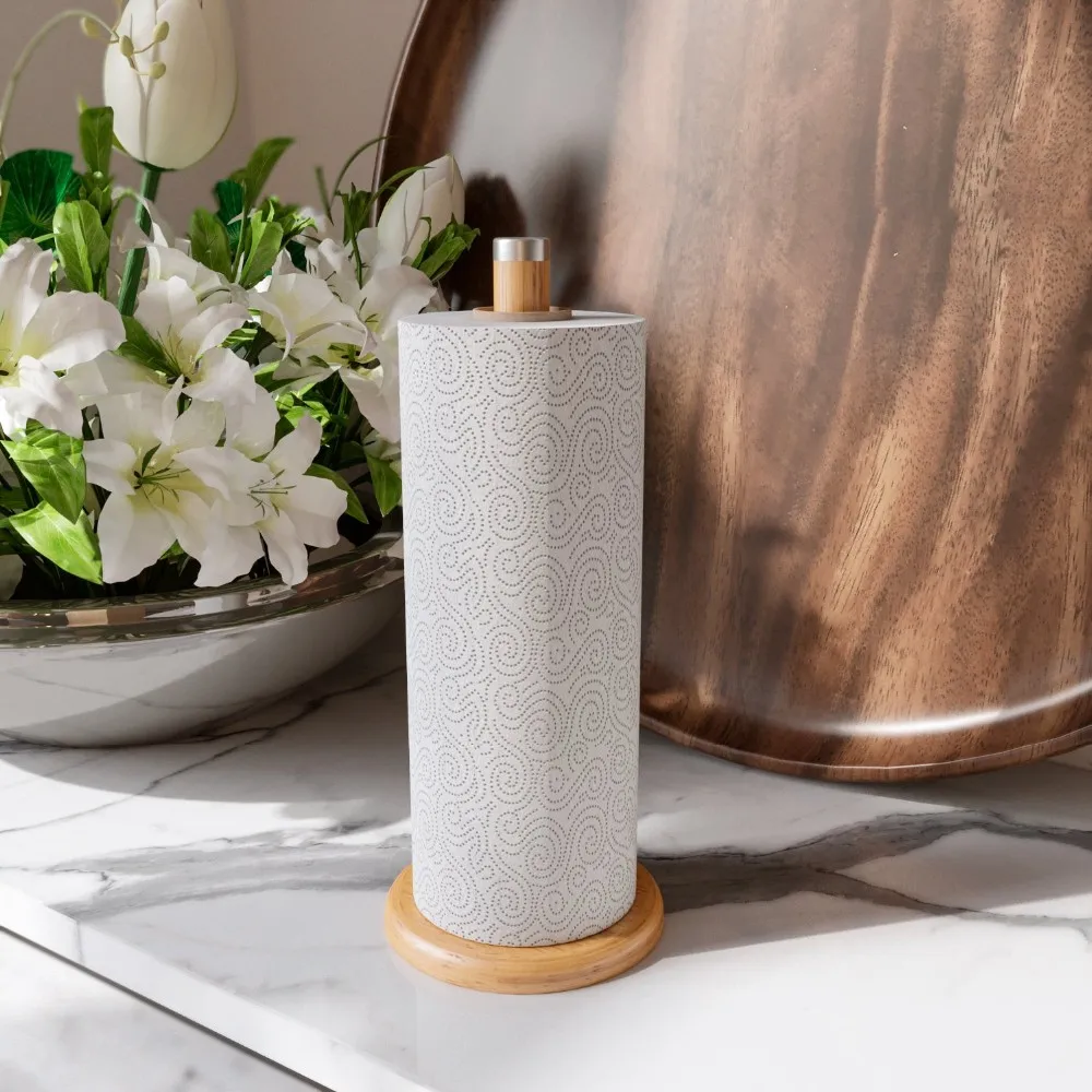 Bamboo Wood Standing Paper Towel Holder With Metal Tip,6-1/4" X 13-1/2