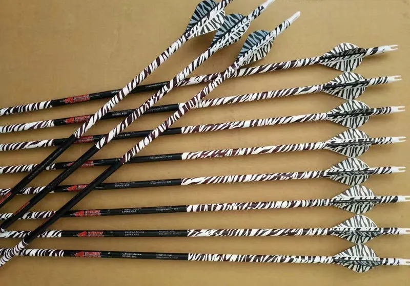 32" Zebra Stripe Carbon Arrows Spine 400 For Bows
