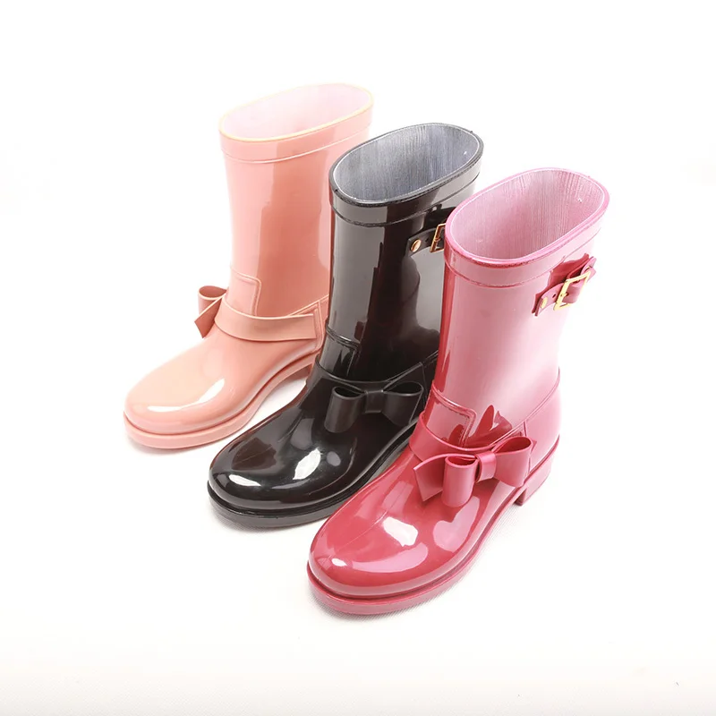 Pvc Women Plastic Rain Boots With Bowknot,Rain Boots Custom Printing