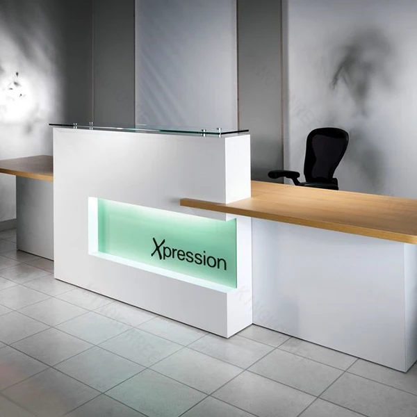 New Design Office Reception Desk With Wood Decoration Lines Buy