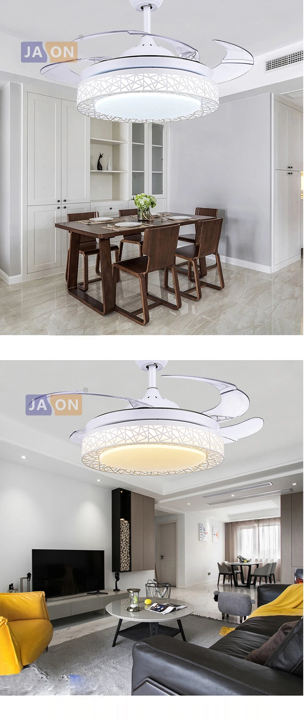 Led Postmodern Alloy Acryl Abs White Black Birdnest Ceiling Fan