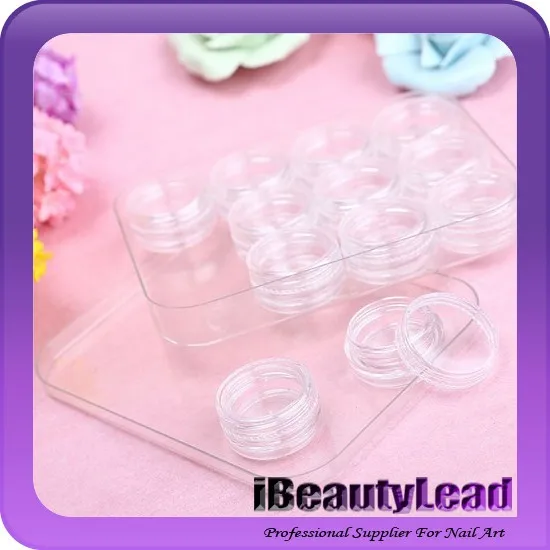 Popular 12pcs Nail Container Plastic Nail Flower Box Nail Rhinestone