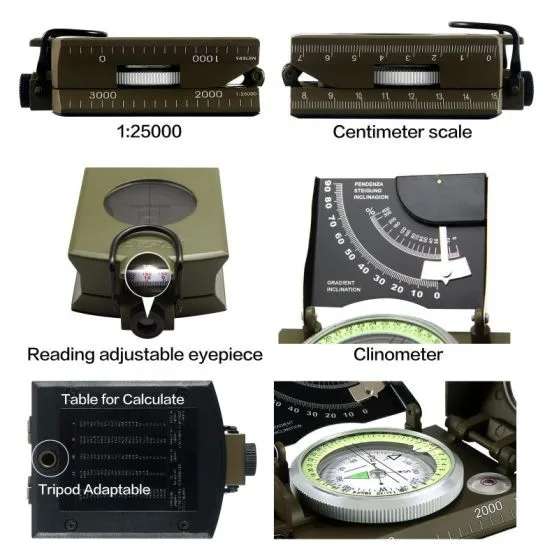 Military COMPASS with CLINOMETER Italian Army Type Pocket Hiking Kit Equipment 