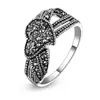 Is0108 925 Oxidized Silver Jewellery Engagement Flower Ring Thailand Black Marcasite Ring
