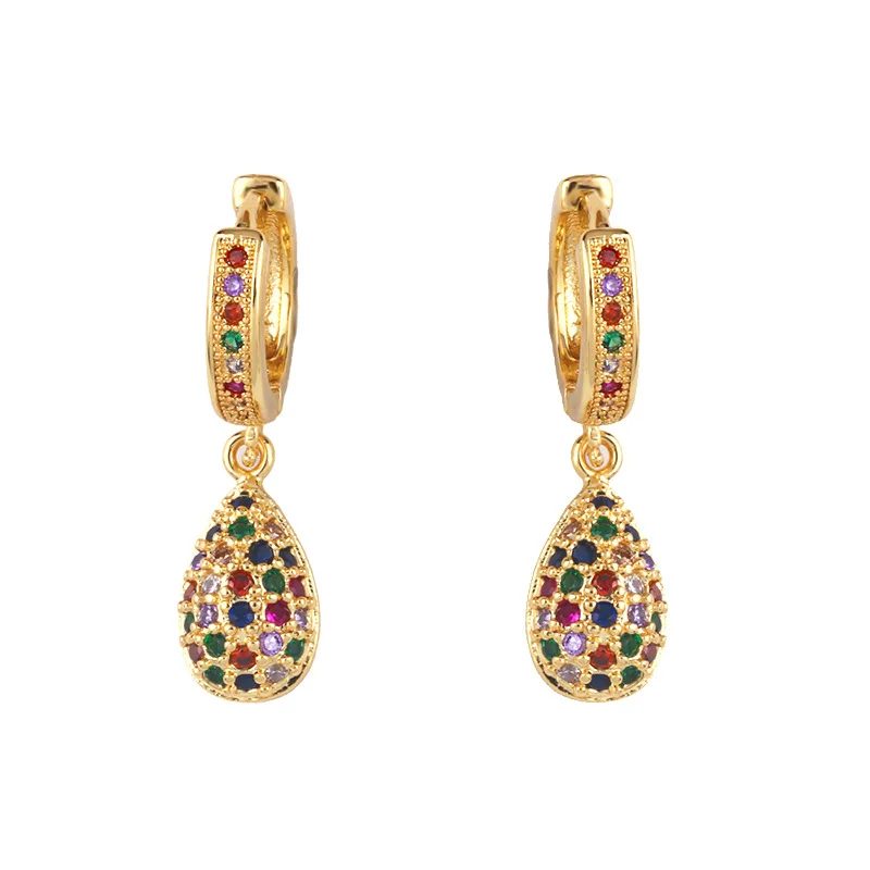 Small Size Water Drop CZ Earrings Micro Pave Rainbow Gemstone Zircon Stud Earrings for Women