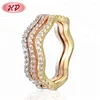 Cheap Fashion Jewelry Simple Design Rhinestone Rose Gold Ring Tri Color Diamond Stackable Rings
