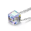 Simple 925 Sterling Silver Chain Design Cube Pendant Crystal Necklace