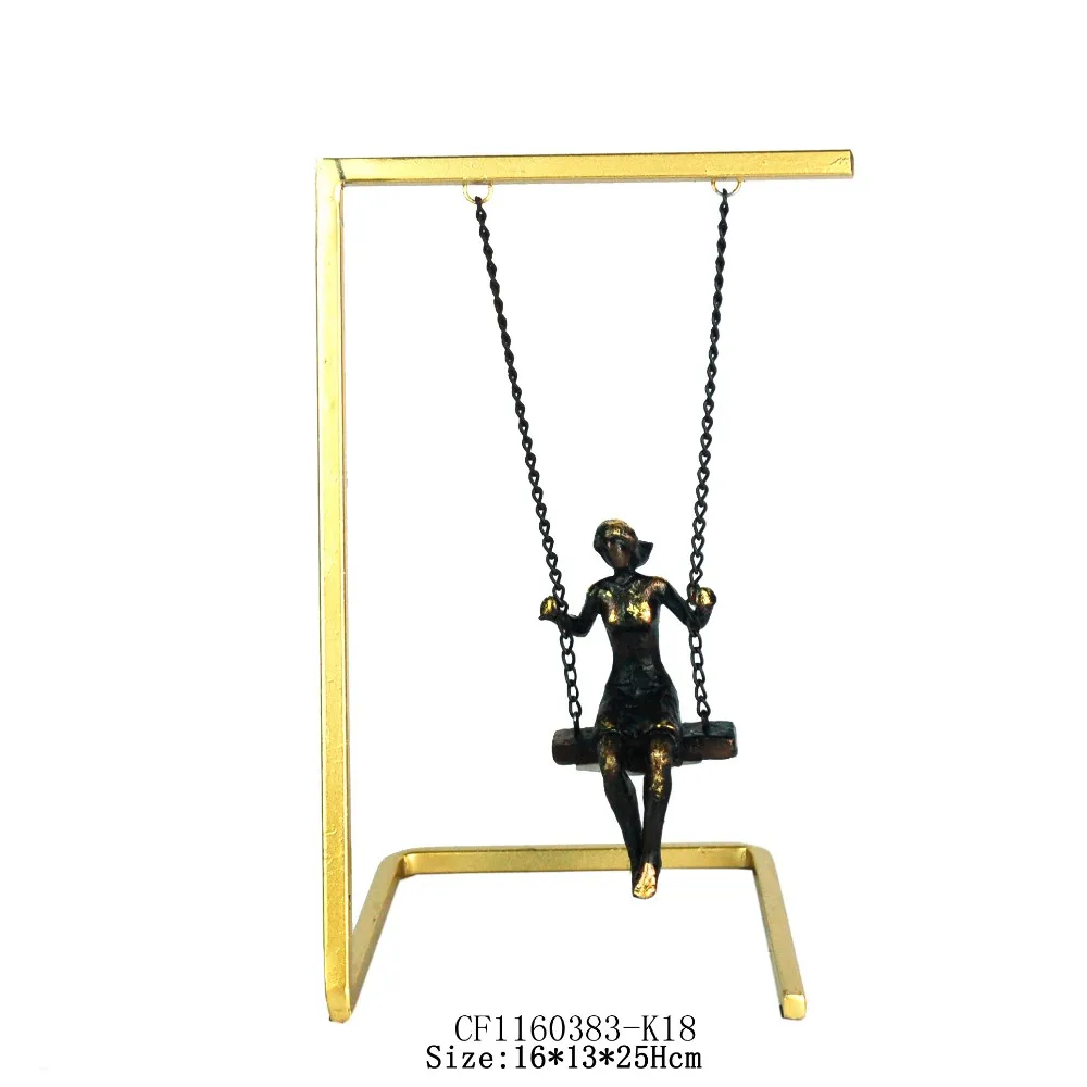 Resin Abstract Art Figure Sitting on Gold Swing Chair Home Decor Crafts supplier