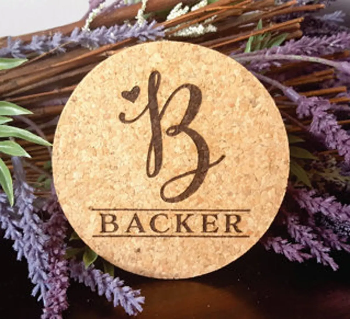 Custom Engraved Monogram Initial Natural Cork Coasters, Set of Four, Style 1010 (Cork, 4" Round By 1/8" Thick)