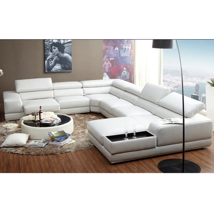 New Italian Style Modern U Shaped White Leather Extra Large