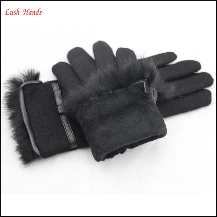 2016 women fashion woolen gloves and real Fur woolen gloves