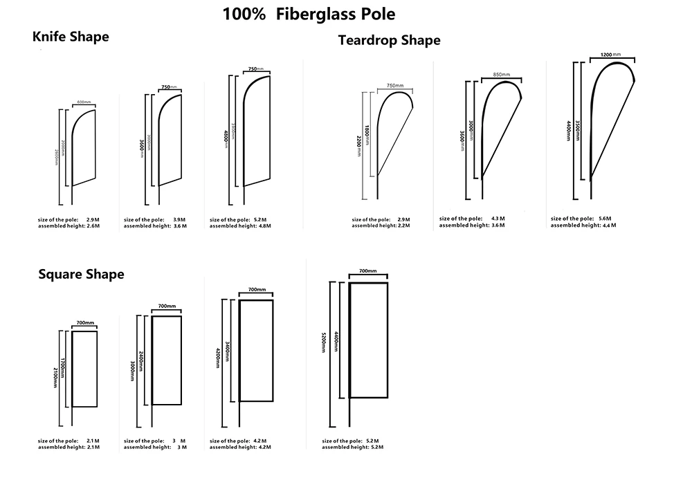 2.8m Beach Flag Pole Feather Flagpole Suitable For 50*200cm Knife Shape