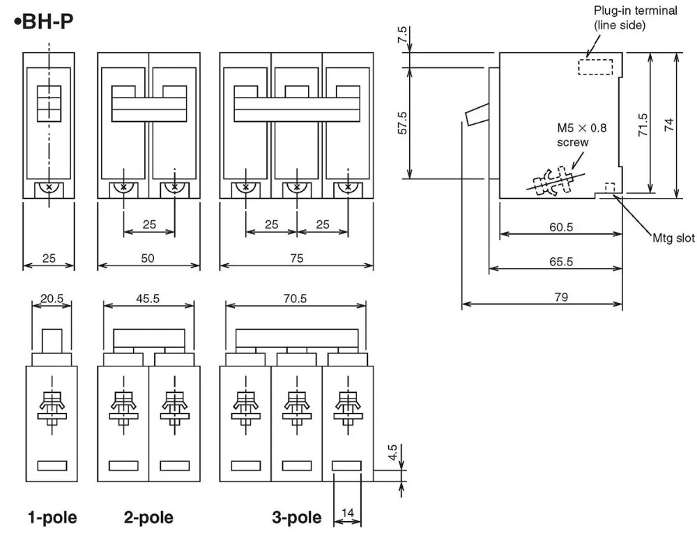 BH-P MCB 5A 10A 15A 20A 25A 30A 40A 50A 60A 70A 80A 90A 100A 1P 2P 3P Mitsubishi type Plug in Miniature Circuit Breaker