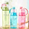 New design 400-600ml Summer fine spray pump flip top narrow mouth drinking cup mist space water bottle