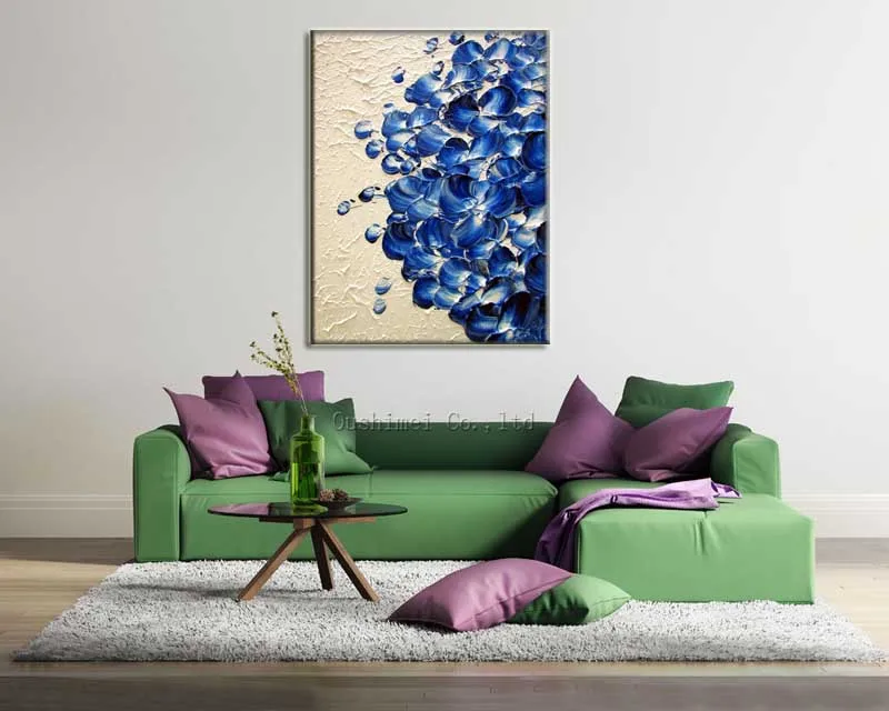 Abstrak Yang Indah Elegan Perhiasan Kelopak Biru Pisau Lukisan Ruang Abstrak Yang Indah Elegan Perhiasan Kelopak Biru Pisau Lukisan Ruang Tamu Minyak Di Kanvas