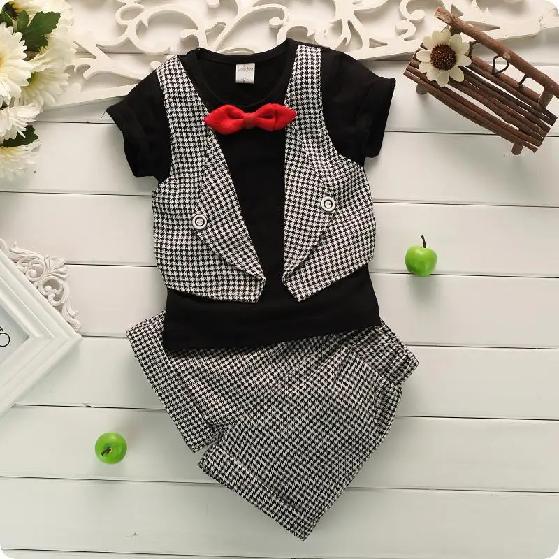 Summer Gentleman Baby Boy Clothing Set Butterfly Bow Tie Waistcoat T shirt Shorts 2pcs Kids Suit