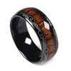 Gentdes Jewelry Customized Polished Comfort Fit 8mm Black Ceramic Wedding Band Ring for Men with Real Koa Wood inlay and engrave