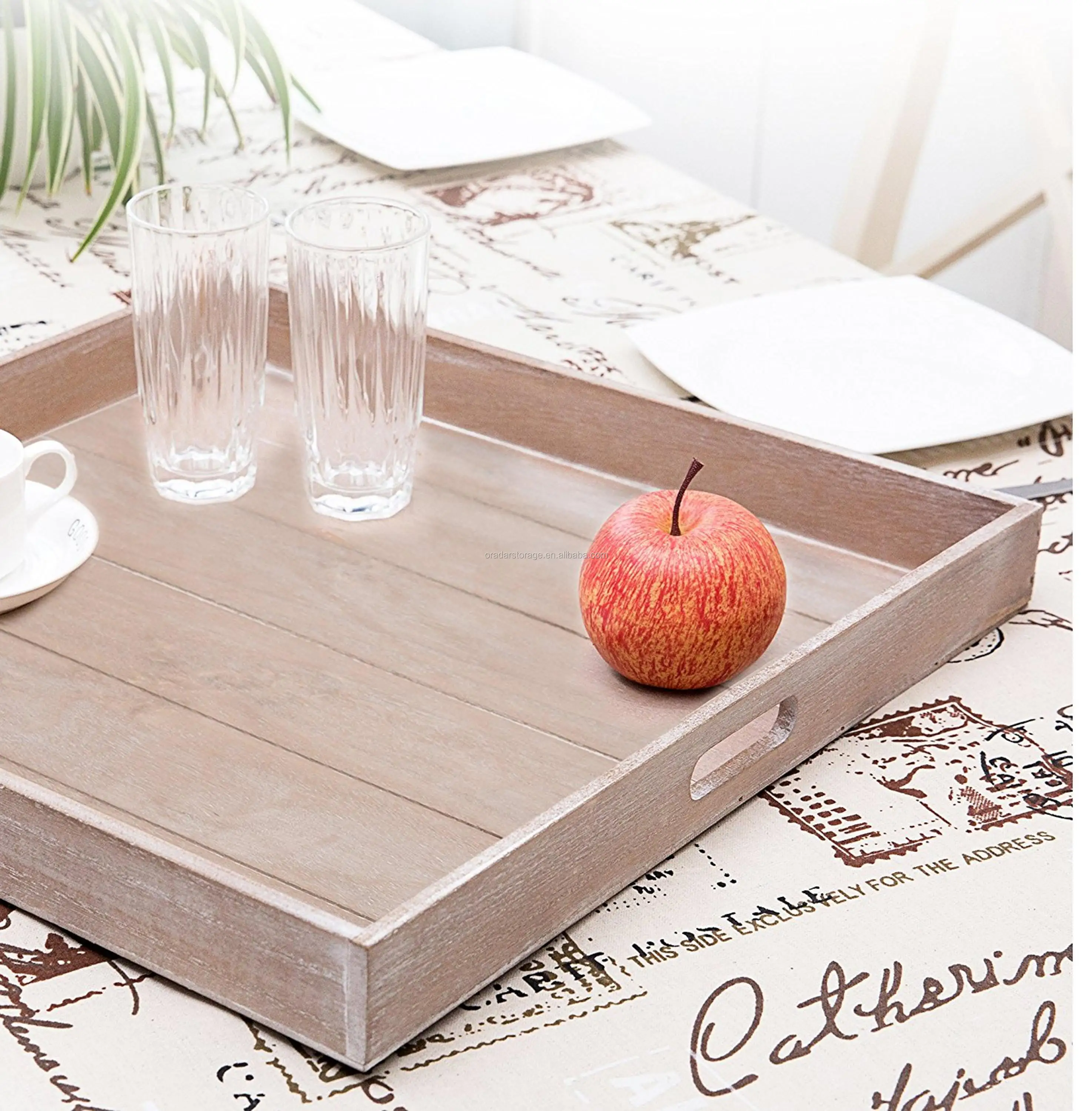 Large Shabby Chic Square Wood Serving Tray For Breakfast Wholesale