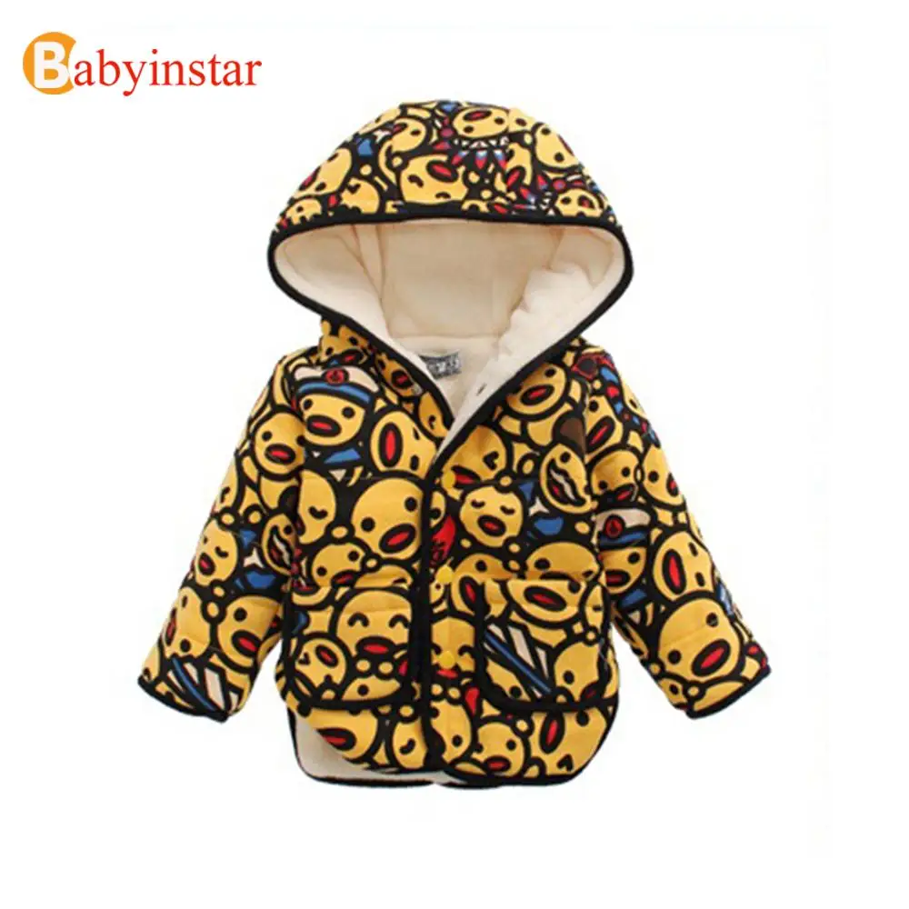 Fashion 2016 Children Coat Long Sleeve Hooded Cute Cartoon Duck Thick Berber Fleece Kids Jacket Coat