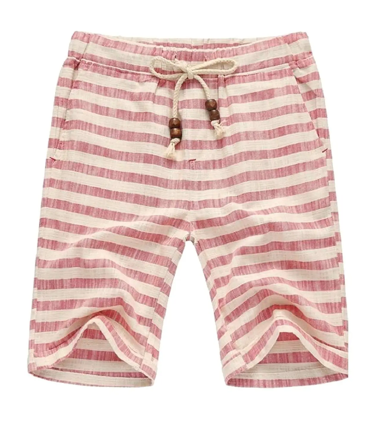 Qiangjinjiu Mens Splice Stripe Printed Cotton Slant Pockets Drawstring Elasticity Beach Wear Boxers
