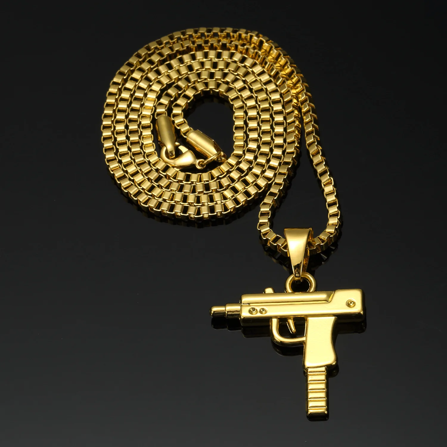 Gold Plated Pistol Uzi Gun Pendants Necklaces Buy Punk Style Hiphop