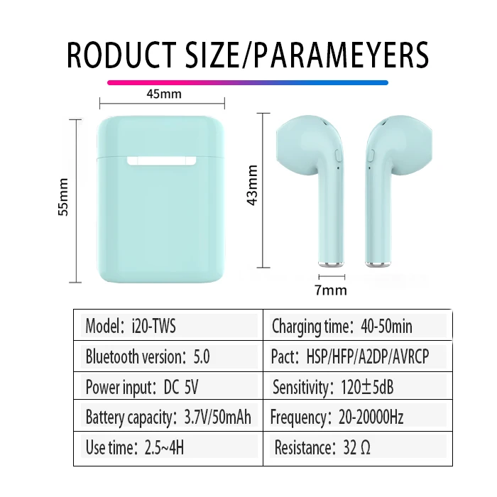 Newest i20 TWS 5.0 Earphone Super Bass Sound Wireless Earbuds Touch Earphones For all Smartphone