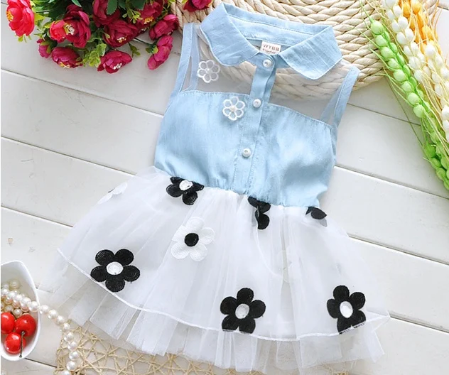 Free shipping 2016 Summer new baby dress Korean baby girl s flower dress kids cowboy Dress