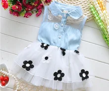 Free shipping 2016 Summer new baby dress Korean baby girl s flower dress kids cowboy Dress