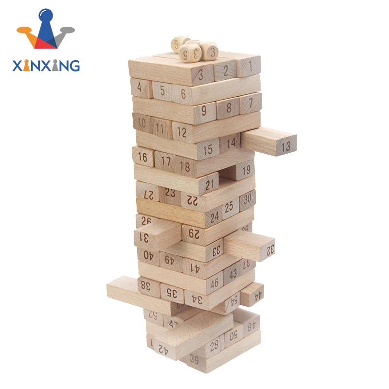Timber Tower Wooden Block Stacking Game With Numbers And Wood Dice