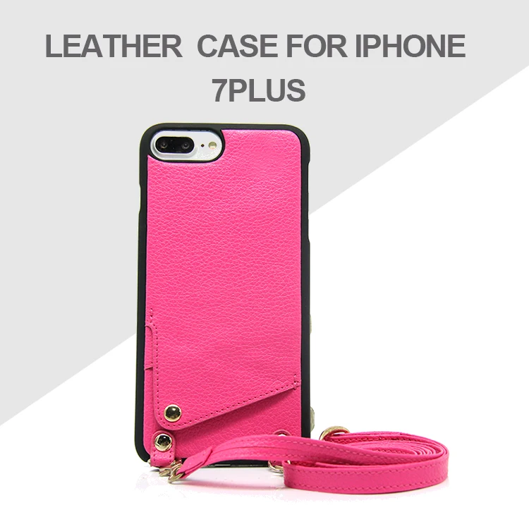 OEM Wholesale Crossbody Design PU Leather Card Holder Cell Phone Case Back Cover with Lanyard For iPhone 7/8 plus XS