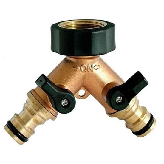 Brass 2 way Y garden hose connector with valve