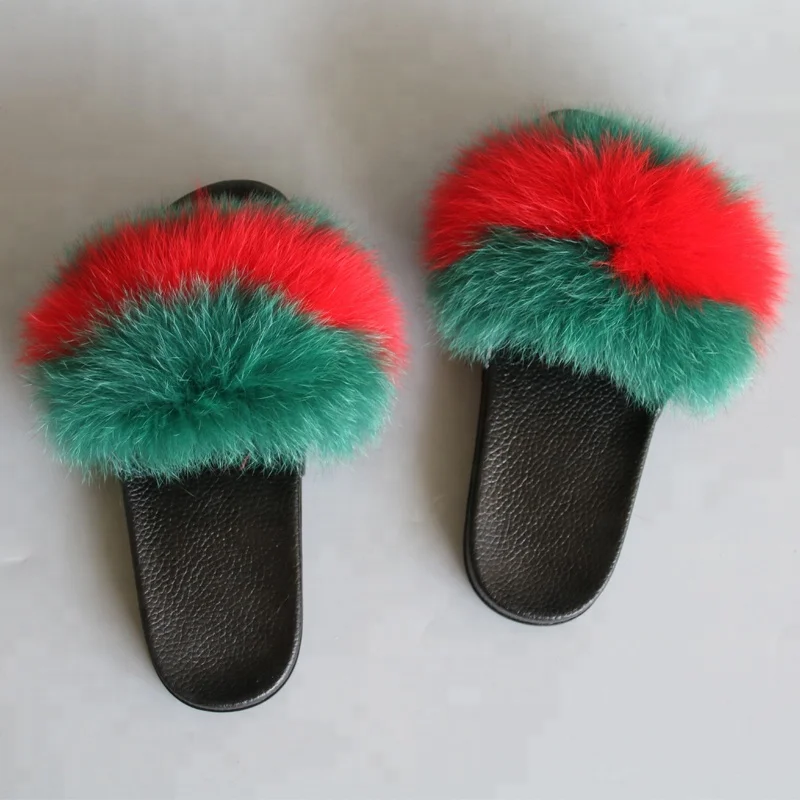 red fluffy sandals