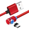 1M 2M LED Magnetic Micro USB Cable Angle 90 Degree L Shape Nylon Braided Charger Cable for iPhone, Type C, Micro USB