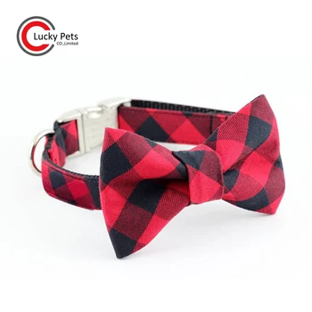 red plaid dog bow tie